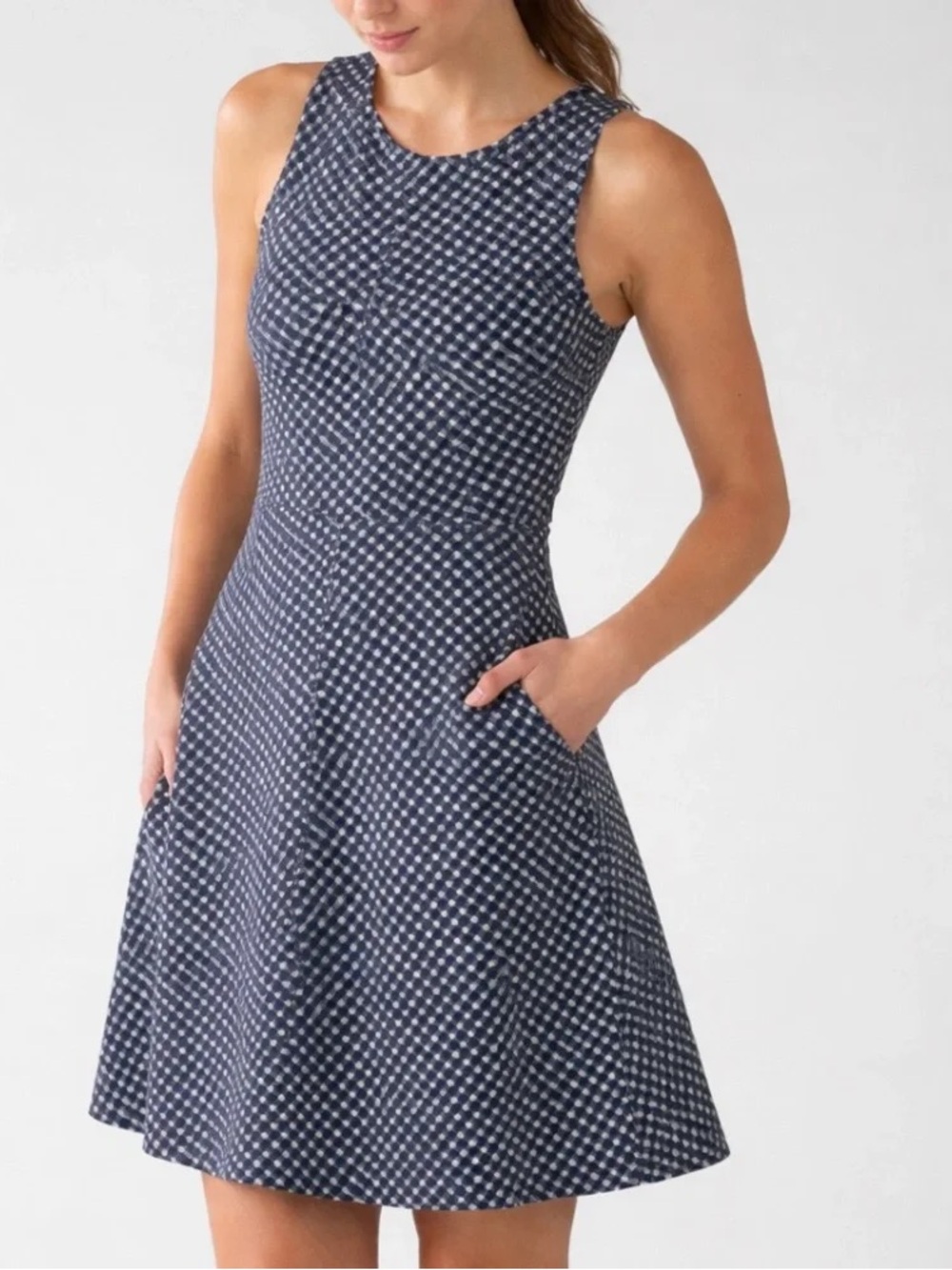 Lululemon Go Till Dawn Dress SZ2 Deep Dive Check A-Line Sleeveless Dress Pockets